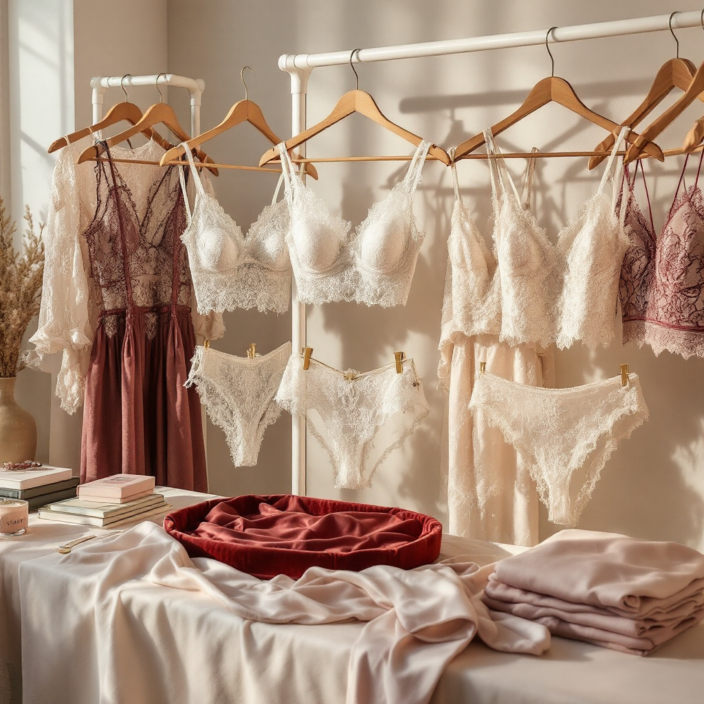 Dessous für große Größen Damen finden – elegante Wäsche auf Bügeln in einer Boutique